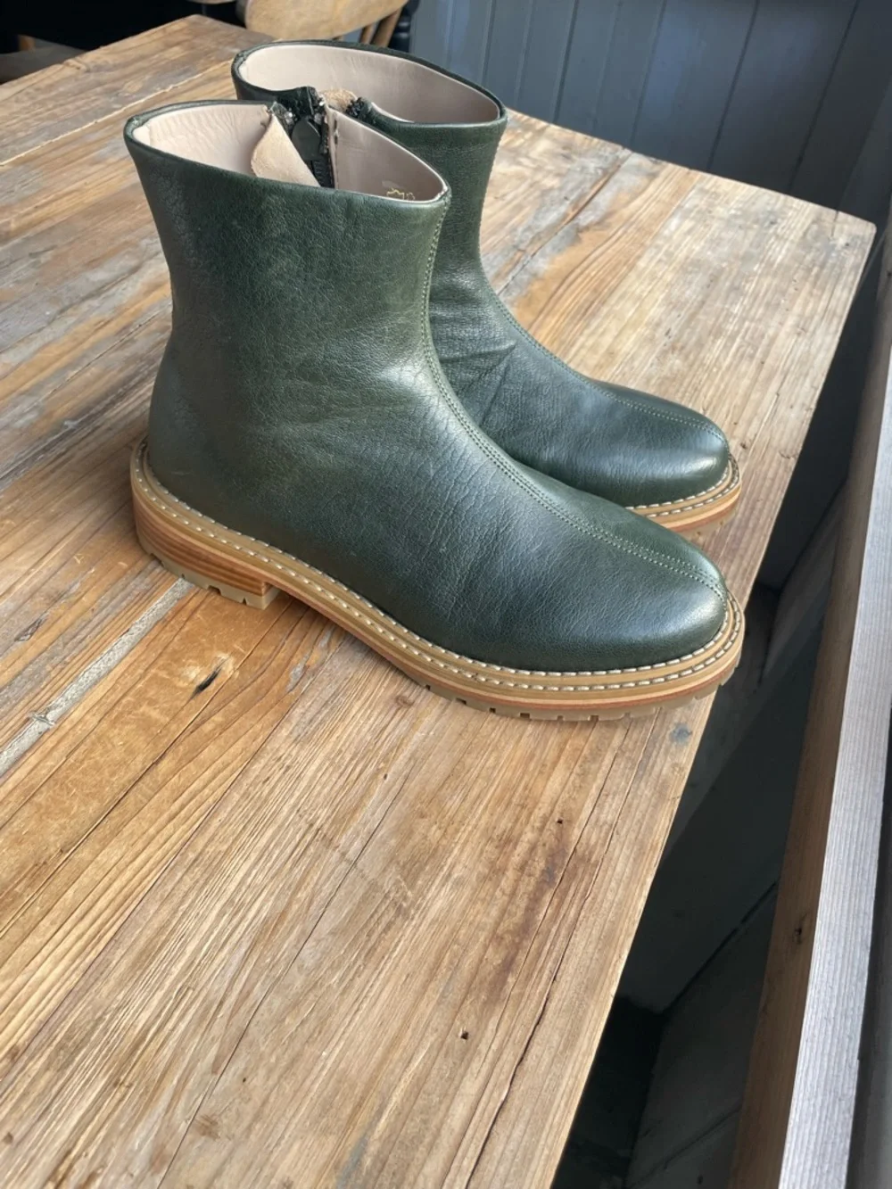 Rachel Comey Green Leather Side-Zip Boots